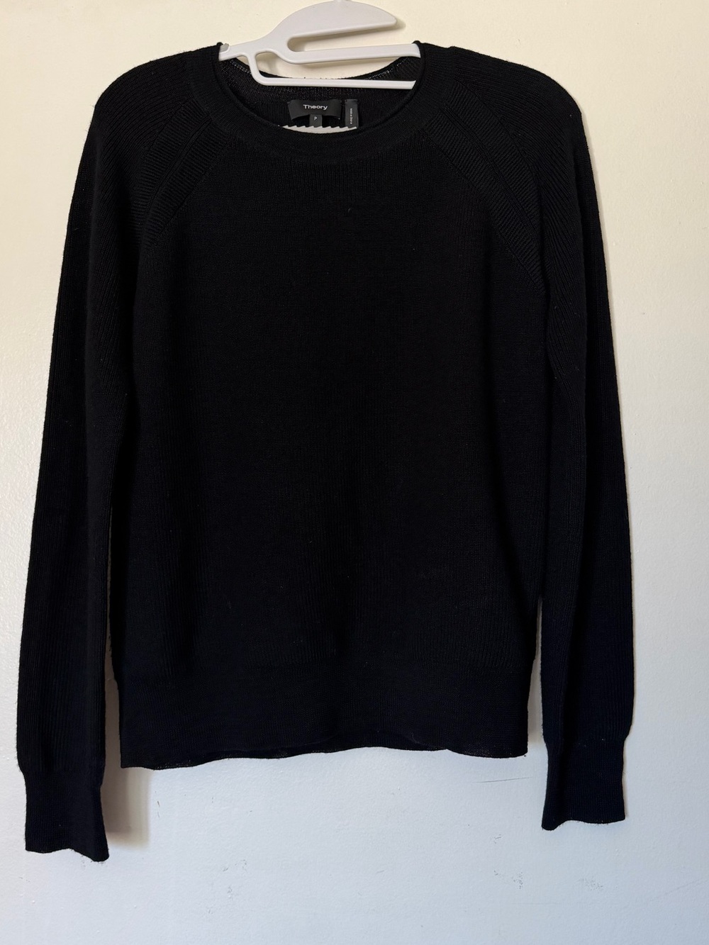 Theory Black 100% Merino Wool Raglan Crew Neck Sweater Petite P